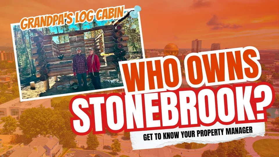 Who owns Stonebrook, and the log cabin behind it
