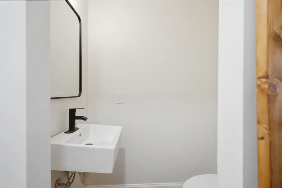Wall hung basin in a compact bathroom
