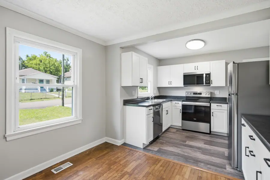 Galley kitchen open to the living area