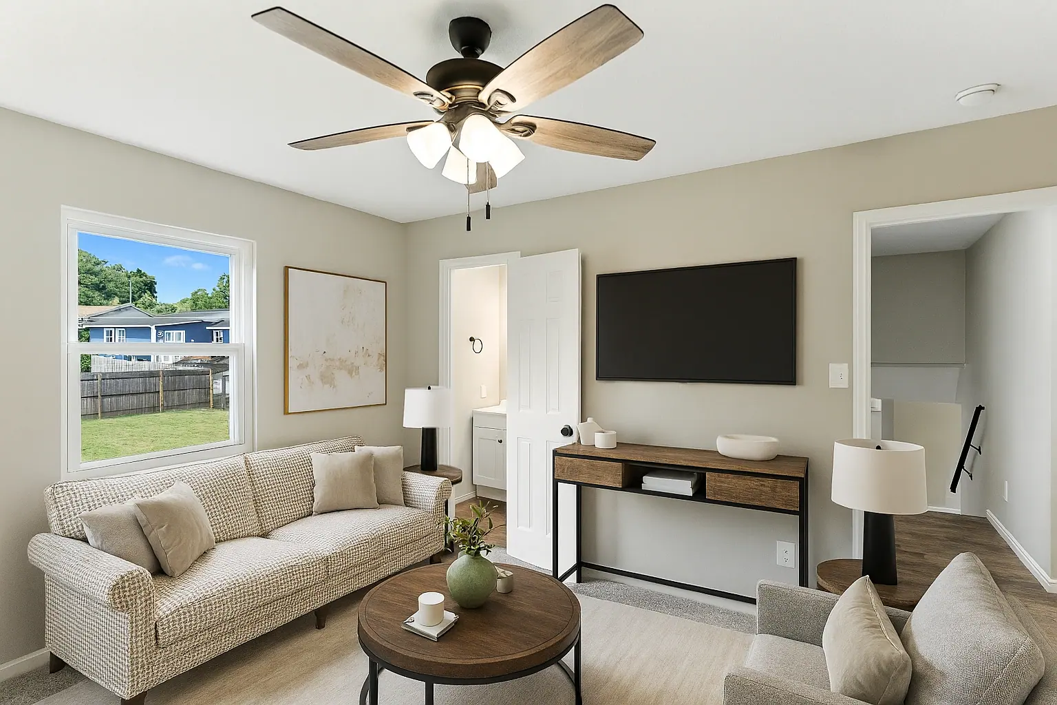 Staged living room in a Stonebrook-managed rental